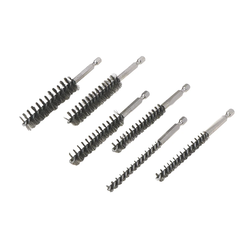 Broca Bore Escova De Limpeza, 1/4 "Hexagonal Handle, Escova De Arame De Aço Inoxidável, Anti-Ferrugem Limpeza De Portas De Tubulação, 8-19mm, 1 Pc, 6Pcs