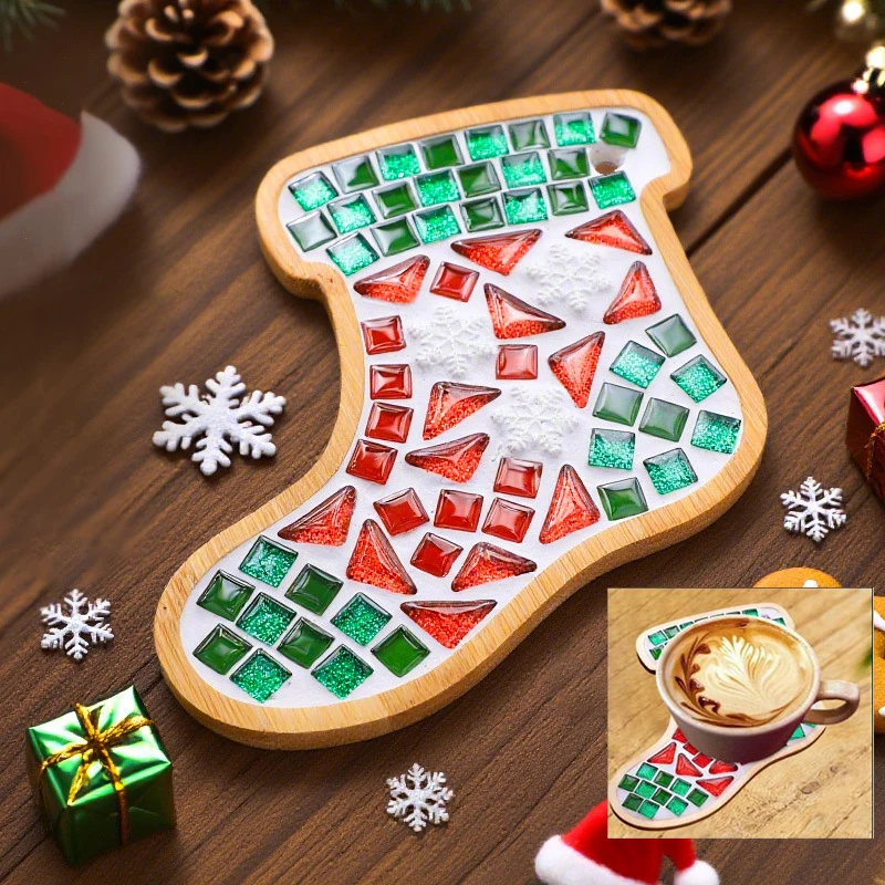 Santa Claus Mosaic Coaster DIY Kit Stress Relief Christmas Holiday Gifts Handmade Art Desktop Decorations Crafts for Adults