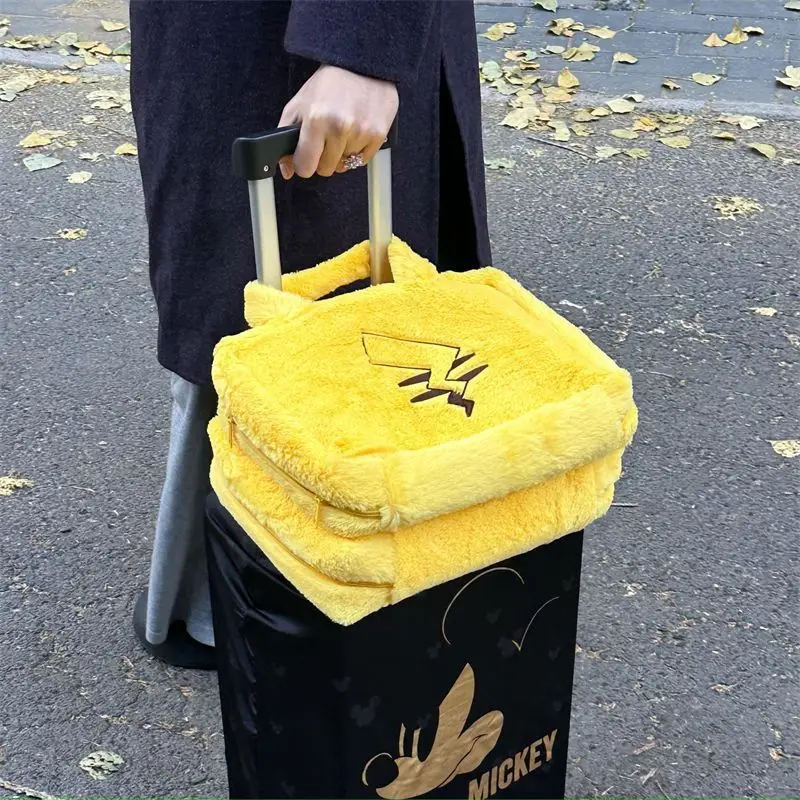 

Pokemon Anime Peripherals Kawaii Pikachu Long Fuzz Outdoors Portable Shockproof Travel High-capacity Pixiv Laptop Bag Handbag