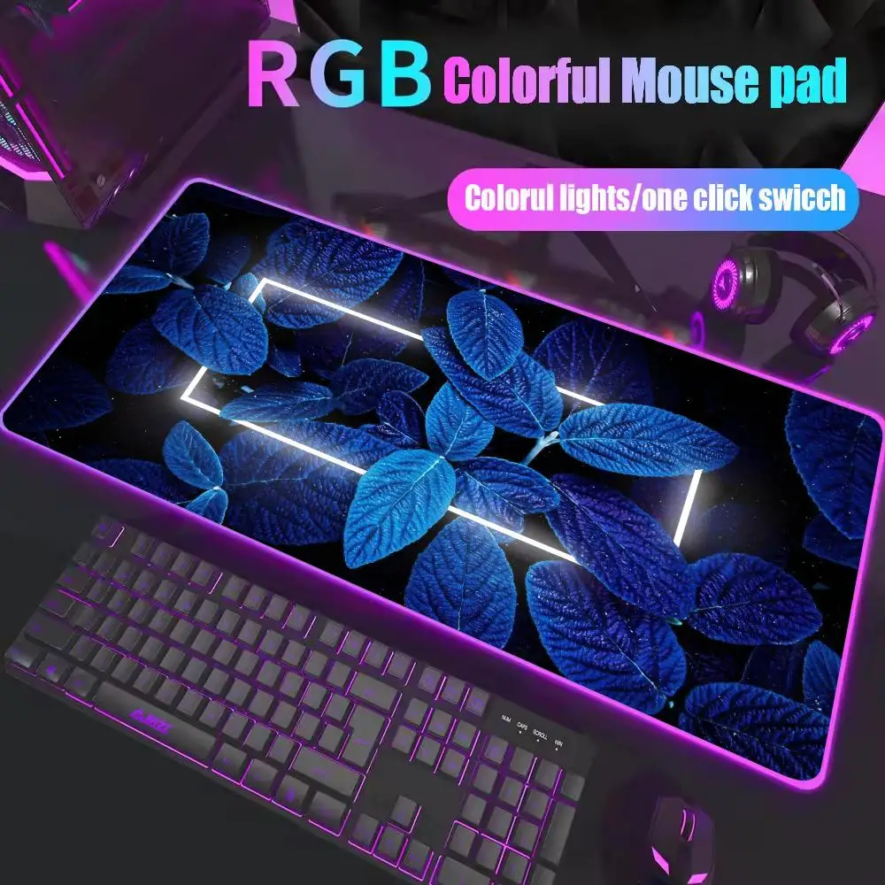 

Зеленый коврик для мыши с тропическими растениями RGB игровой коврик для мыши настольный коврик HD геймер большой светодиодный светильник XXL коврики для мыши ПК компьютерный ковер