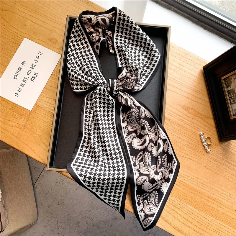 Luxus Lange Seide Schal Weibliche Tier Pferd Druck Dünne Schmale Schal Tasche Haar Band Band Schals Frauen Halstuch – Detail 38