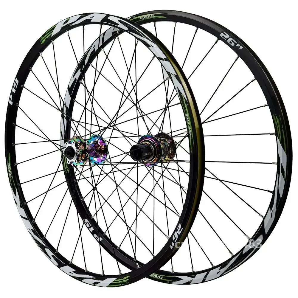 Set di ruote per bici MTB 26 29 27.5 ruota perno passante mozzo 100 142 XD/HG/MS Rim32H raggi 6 nottolini ruota per bicicletta QR9mm placca abbagliante