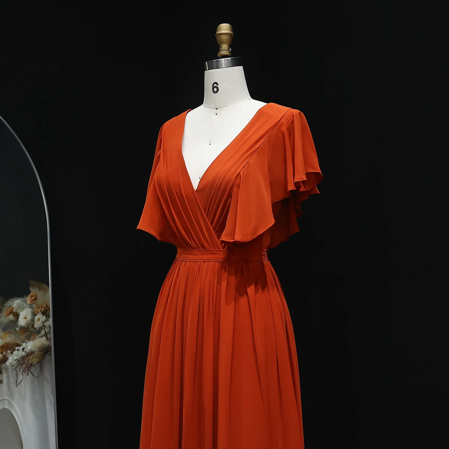 Sharon disse elegante vermelho boné mangas chiffon vestidos de dama de honra com decote em v babados espartilho vestido de festa para mulher bs285 personalizado