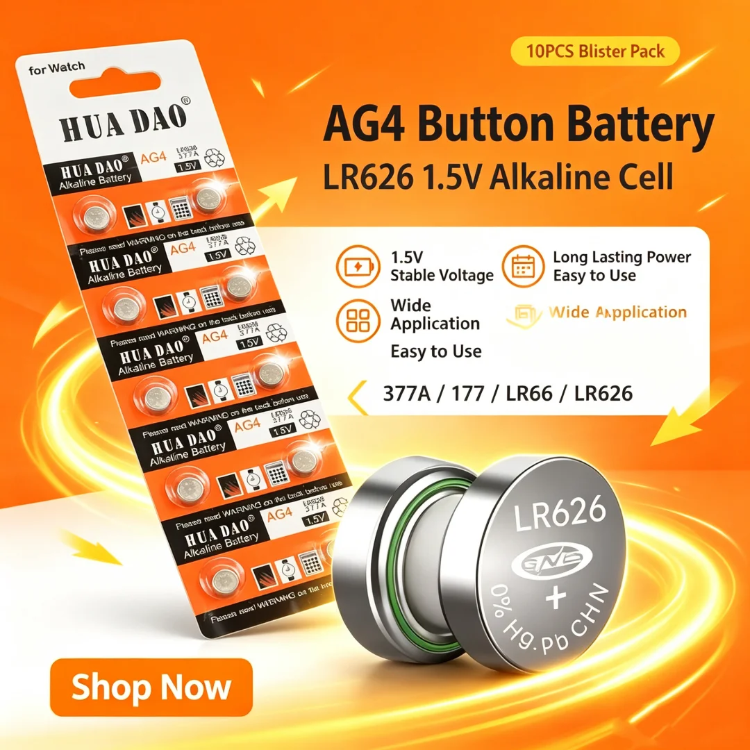 TopAG4 LR626 1.5V Alkaline Button Battery for Watch, Toy, Calculator, Car Key, Clock, SR626SW, 377, 377A, CX66W, Long Lasting