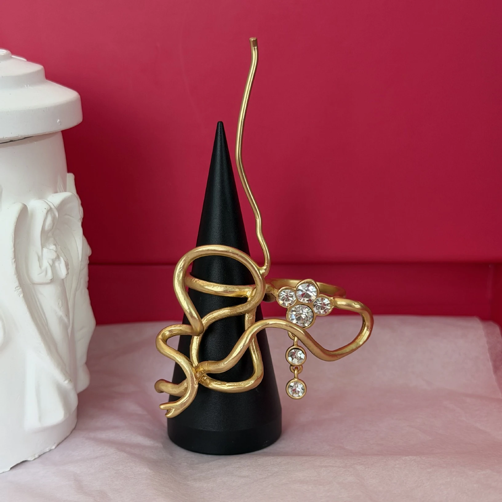Europe America Artistic Lines Crystal Twisted Ring Earrings Women Fashion Design Gold Plated Brass Jewelry