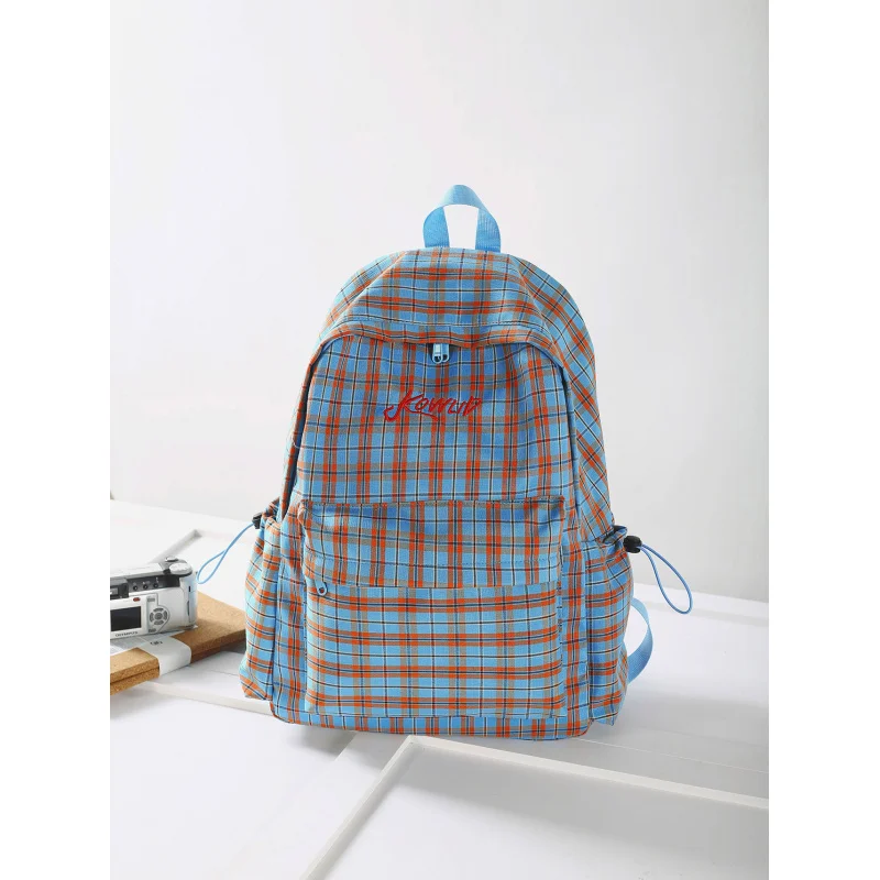 

Hong Kong-style retro plaid schoolbag for junior high school girls, versatile large-capacity college-style backpack for female s