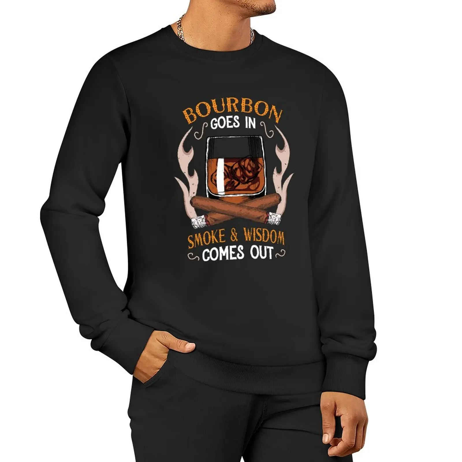 Bourbon And Cigars Quote Vintage Art Pullover Hoodie mens clothes aesthetic clothing tracksuit men wear men's sweatshirt