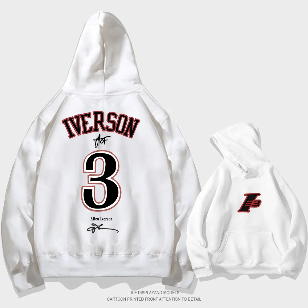 Iverson Nr. 3 Kapuzenpullover für Herren und Damen, Frühling und Herbst, Winter, Jugend, trendiger Basketball-Sport, lockerer Freizeitmantel, Streetwear – Detail 2