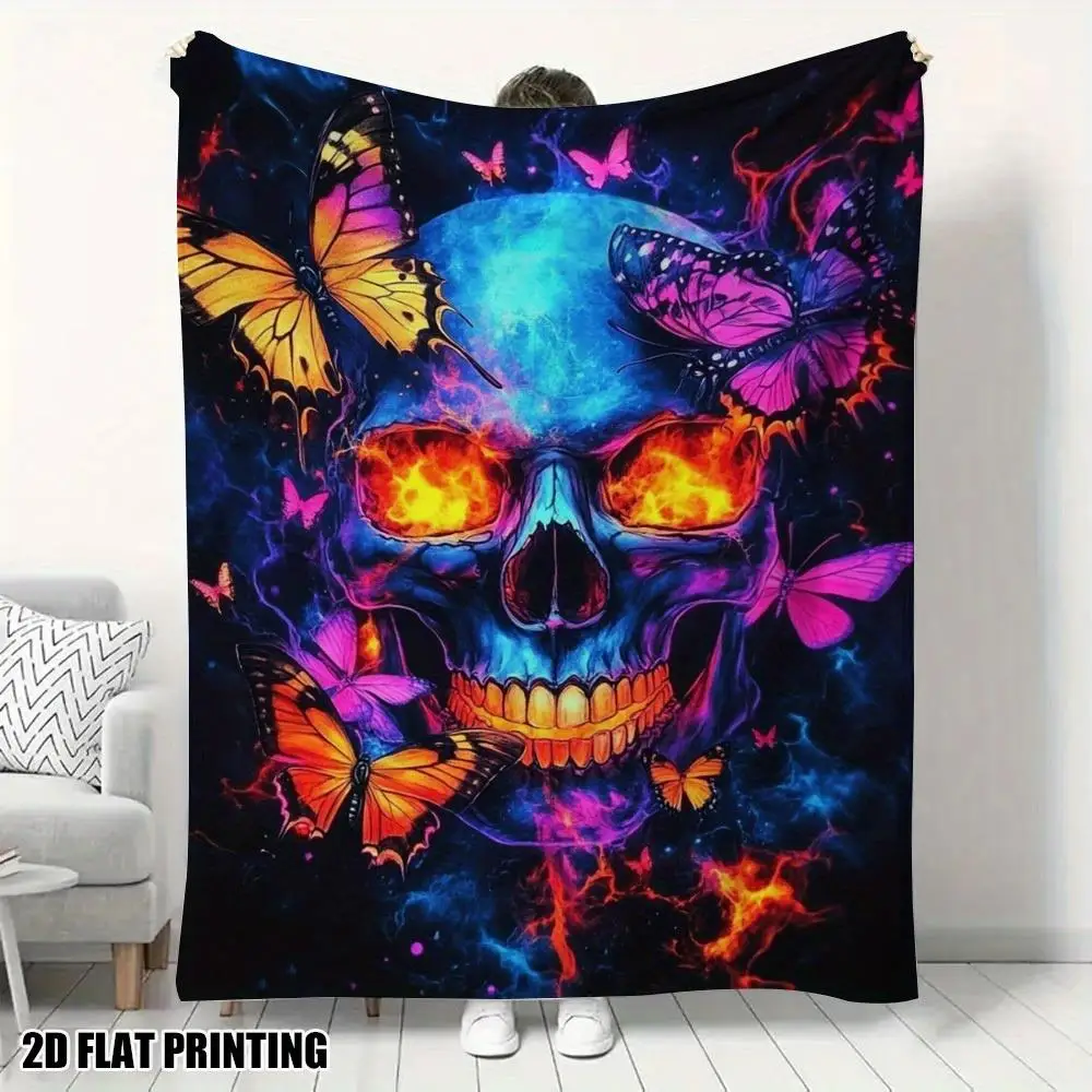 

"Psychedelic Skull Butterfly Blanket, Soft Fleece for Unique Home Decor, Vibrant Art Design, Perfect Gift for Gothic Lovers"