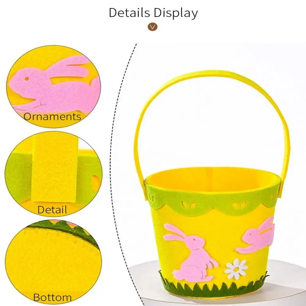 Cartoon Easter Felt Basket Colorful Soft Chicken Tote Bag with Handle Rabbit Snail Chicken Pattern Rabbit Egg Basket