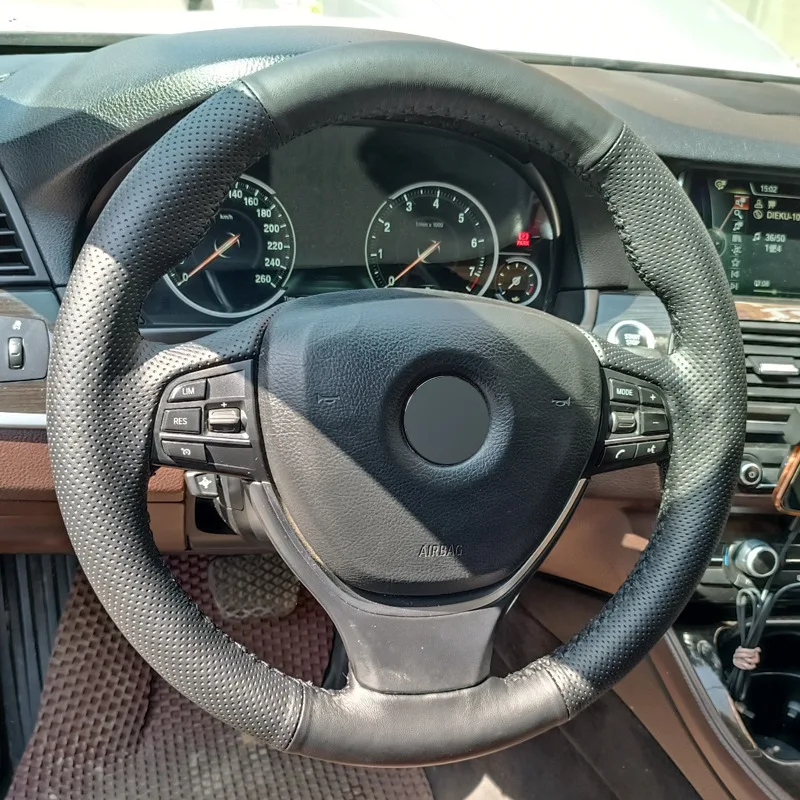 

Сшитый вручную чехол на руль из натуральной кожи на заказ, подходит для BMW 5 серии 530Li 535Li, специализированный руль из воловьей кожи