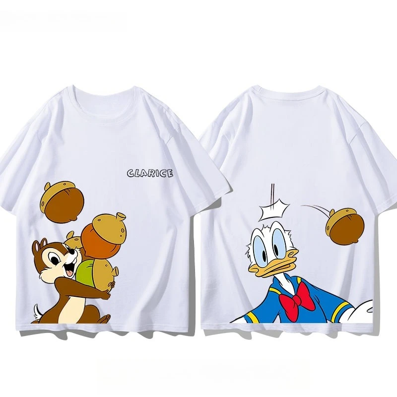 

Disney Qiqi and Titi Joint Short-sleeved Male and Female Couples Summer Pure Cotton Loose and Versatile T-shirt Parent-child Top