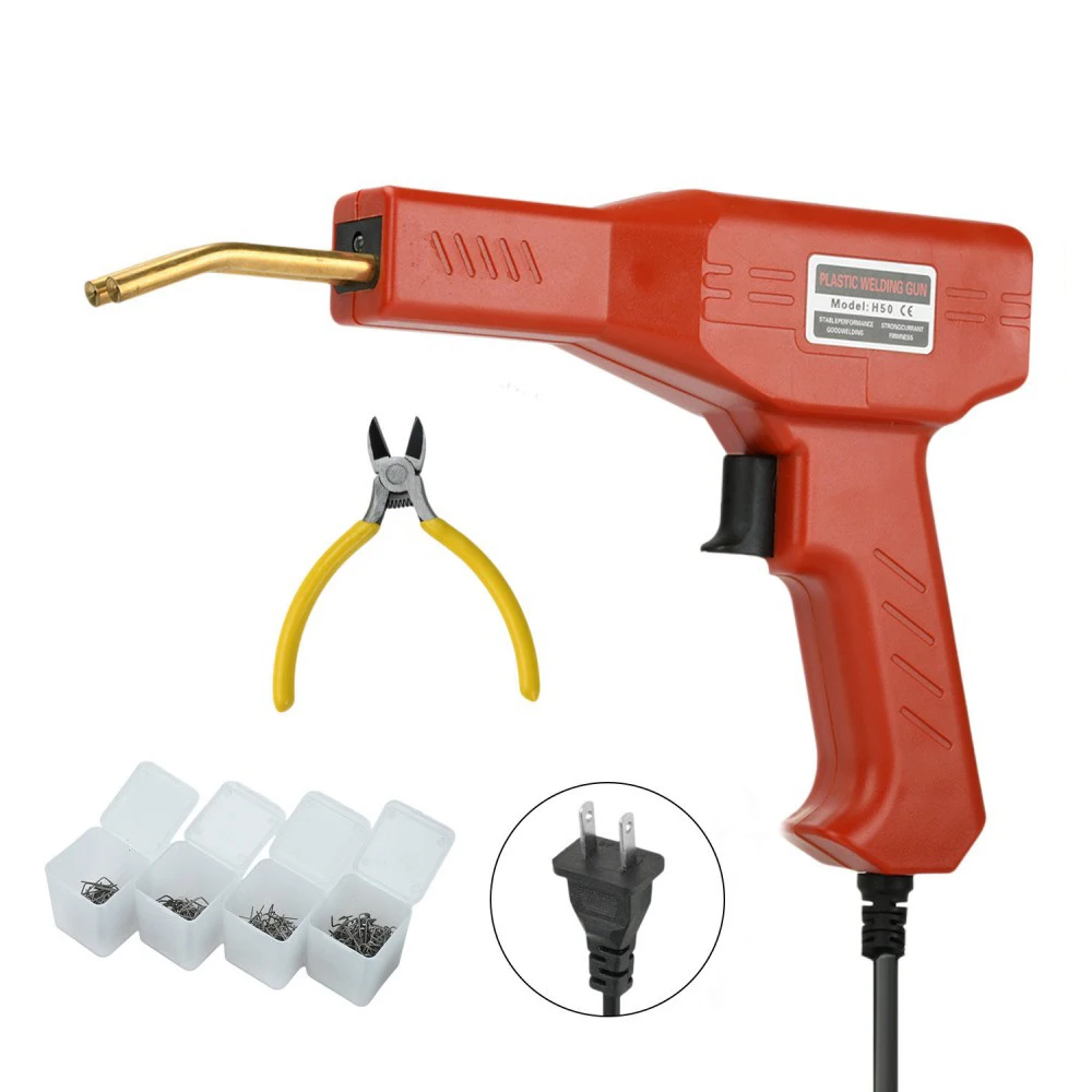 Welder Repair Tool AC110/220V Hot Stapler Car Bumper Crack Repair Kit with 4 Types Staples LED Light High Carbon Steel Nipper