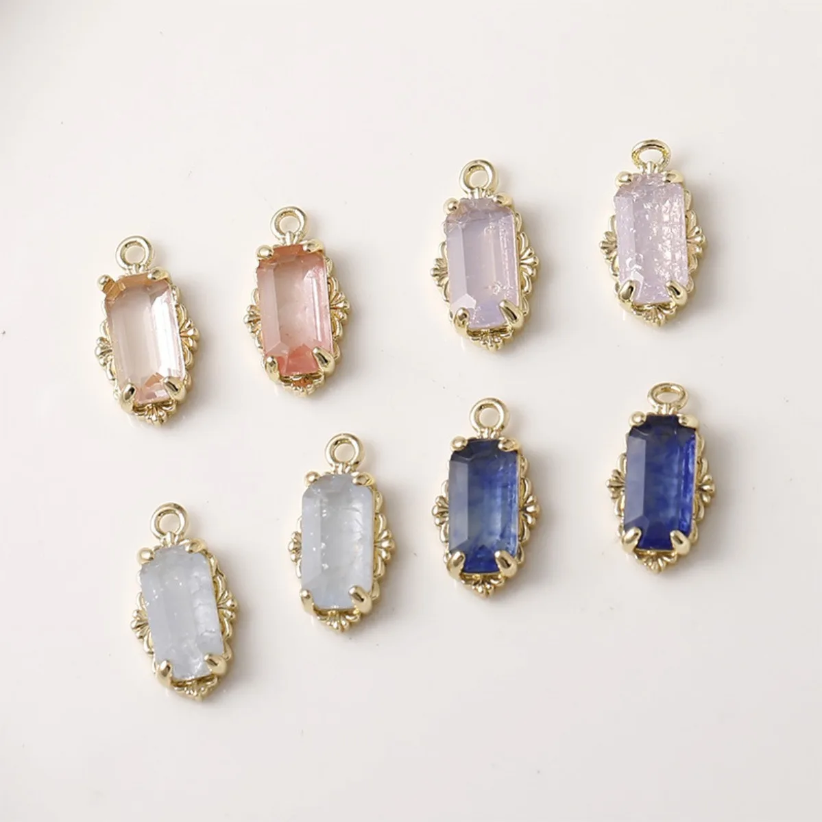 Brass 14K Gold Plated Color‑Retentive Vintage Rectangular Ice‑Crystal Pendant DIY Beaded Earring Necklace Jewelry Making Supplie