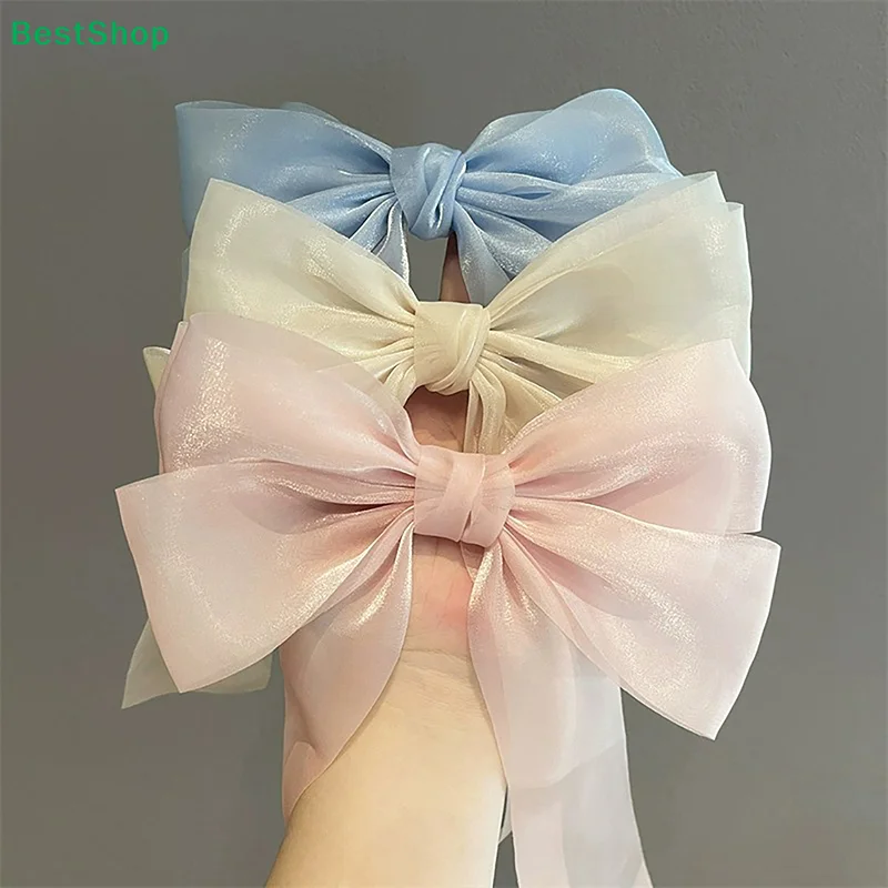 ★New Black White Yarn Bow Hair Clip For Women Girls Spring Clip Back Head Hairpin Fashion Hair Accessories