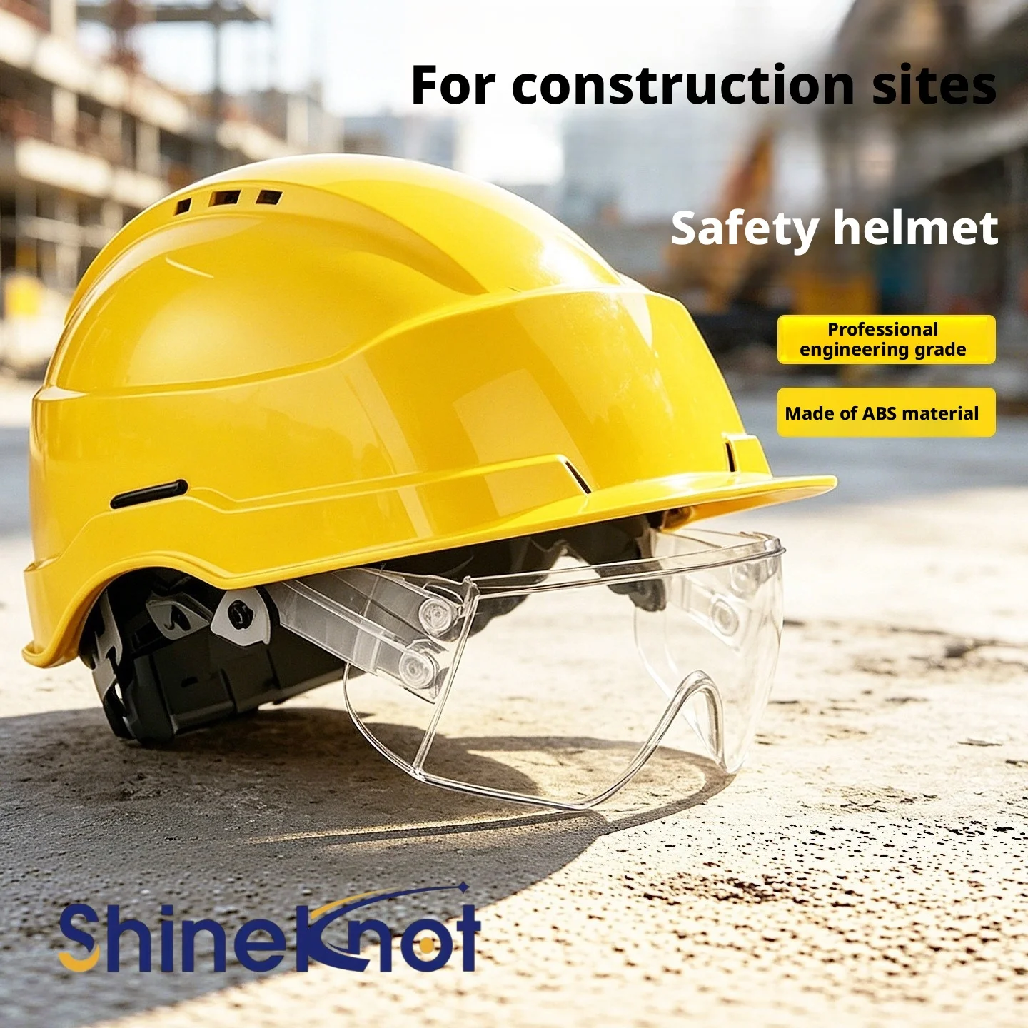 SHINEKNOT Construction Site Safety Helmet Abs In Integrated Goggles Breathable Industrial Construction Anti Smashing Helmet
