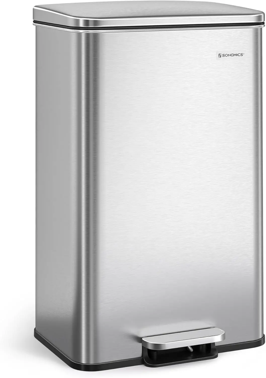 

40L Step Trash Can with Soft Close Lid, Stainless Steel, 10.5 Gallon Garbage Bin, Silver