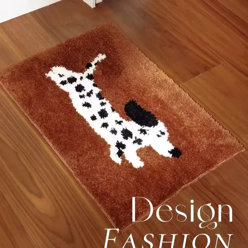 VIKAMA Cream Brown Sausage Pup Paw Pattern Bath Rug Endearing Pet Lover Water Wicking Styling Fashionable Silken Warm Soft Cozy