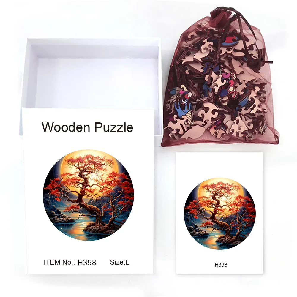 Wooden puzzle Autumn color tree delicate gift box Valentine\'s Day gift Irregular animal shape Christmas puzzle adult decompressi