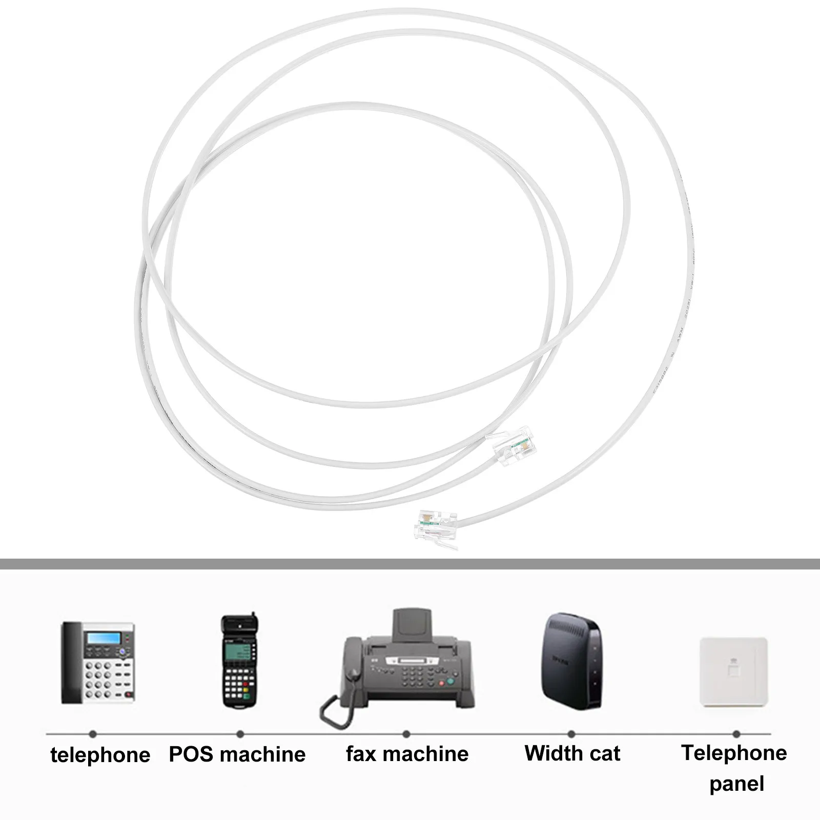 2m Telephone -Core Rj11 Plug Flat Cable Clear Sound No Crosstalk Connecting Wire for Landline Phone Accessories