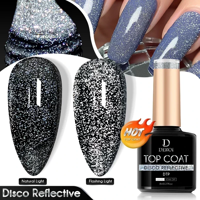 DEROI No Wipe Top Coat for Nail Art Soak Off Glitter Top Coat UV Gel Varnish Matte Topcoat 8ml Top Coat Semi Permanent