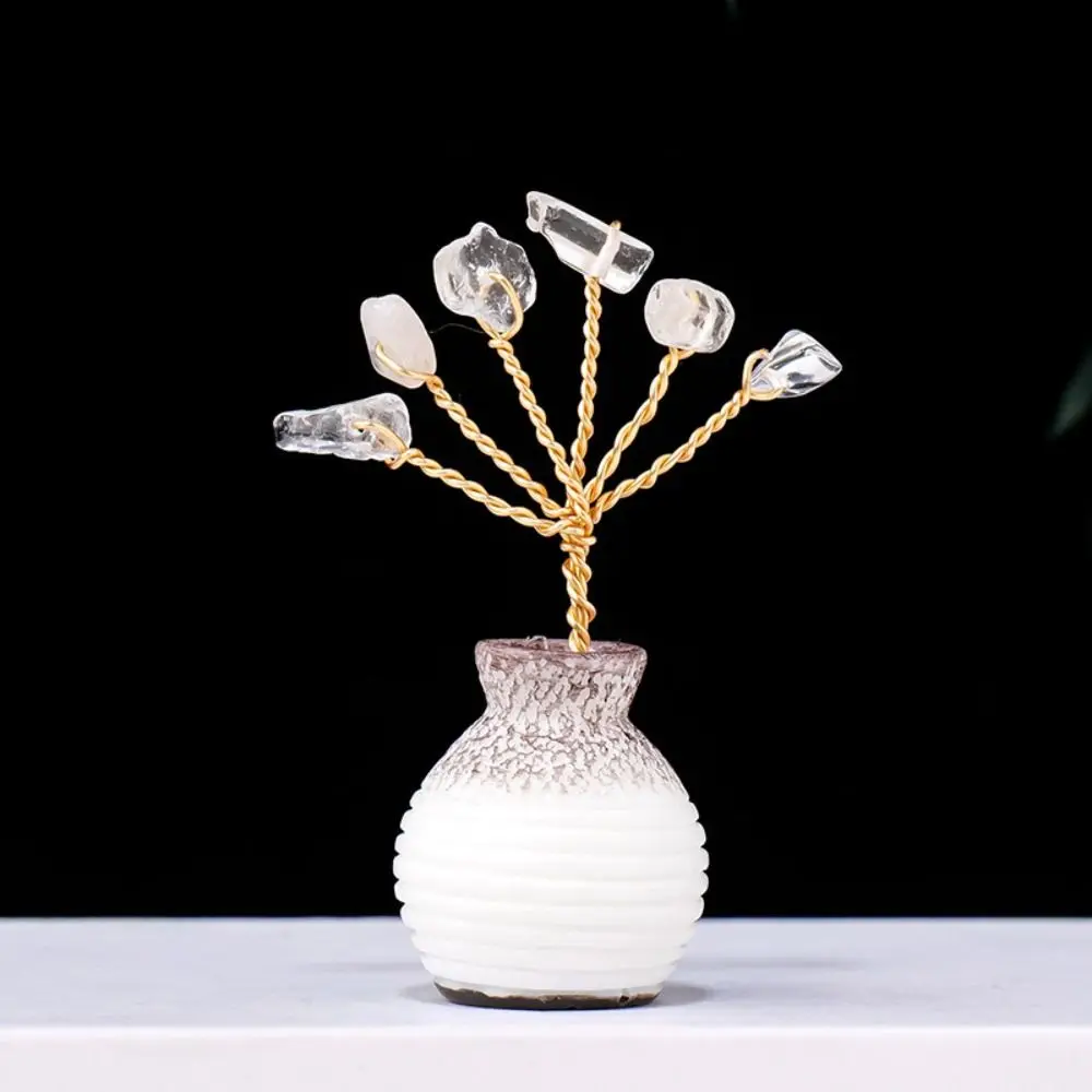 Multicolor Vase Crystal Tree Model White Crystal Mini Tree Ornaments Handicrafts Natural Crystal Wishing Tree Ornaments Room