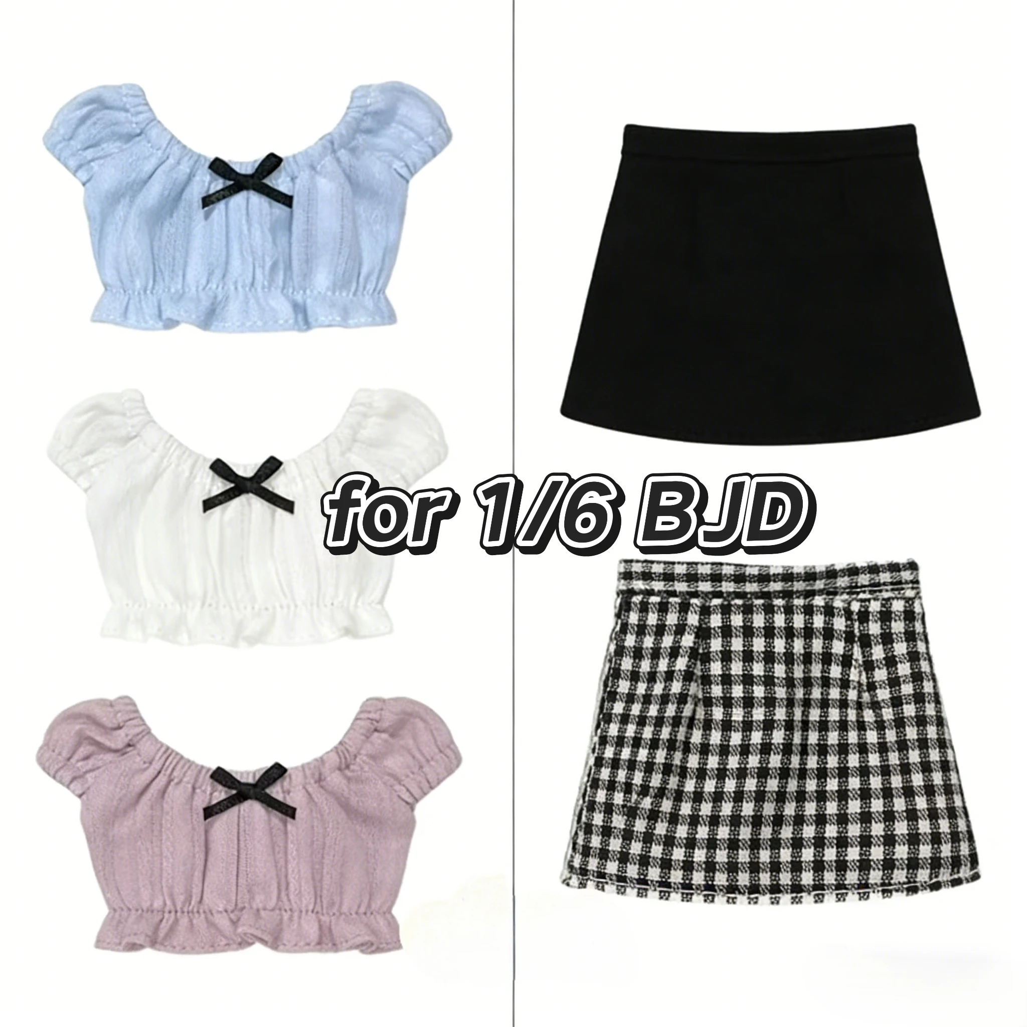 BJD (1/6 BJD ตุ๊กตาเสื้อผ้า) เสื้อผ้าเด็กแมว BodyBow Line ตัดไหล่กระโปรงสีดําตรวจสอบกระโปรงลายสก๊อต