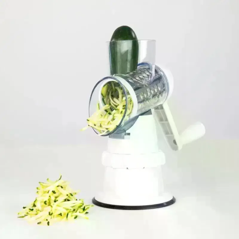 Rotary Cheese Grater 3 Interchangeable Stainless Steel Blades Strong Suction Base Kitchen Prep Manual