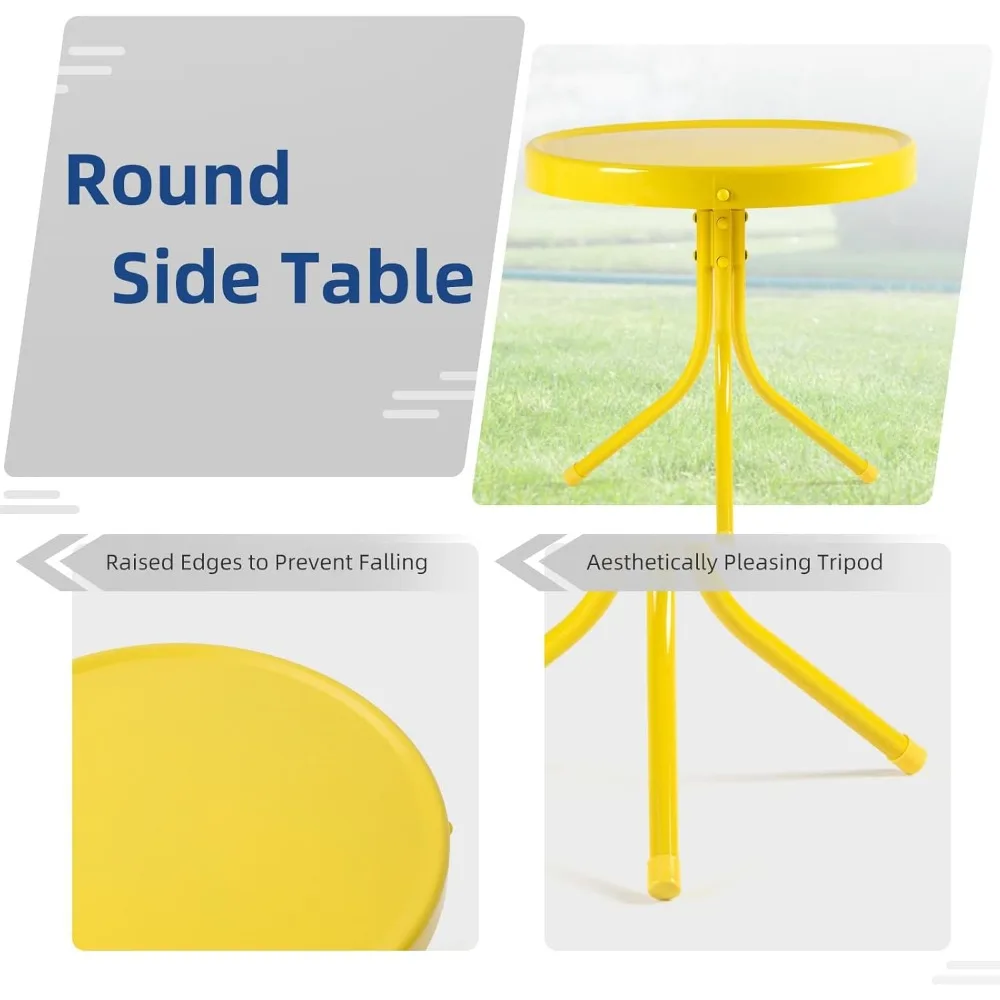 Patio Bistro Set Retro Metal Outdoor Seating Set Conversation Set 3 Pieces, 2 C-Spring Motion Armchairs and Round Side Table, fo