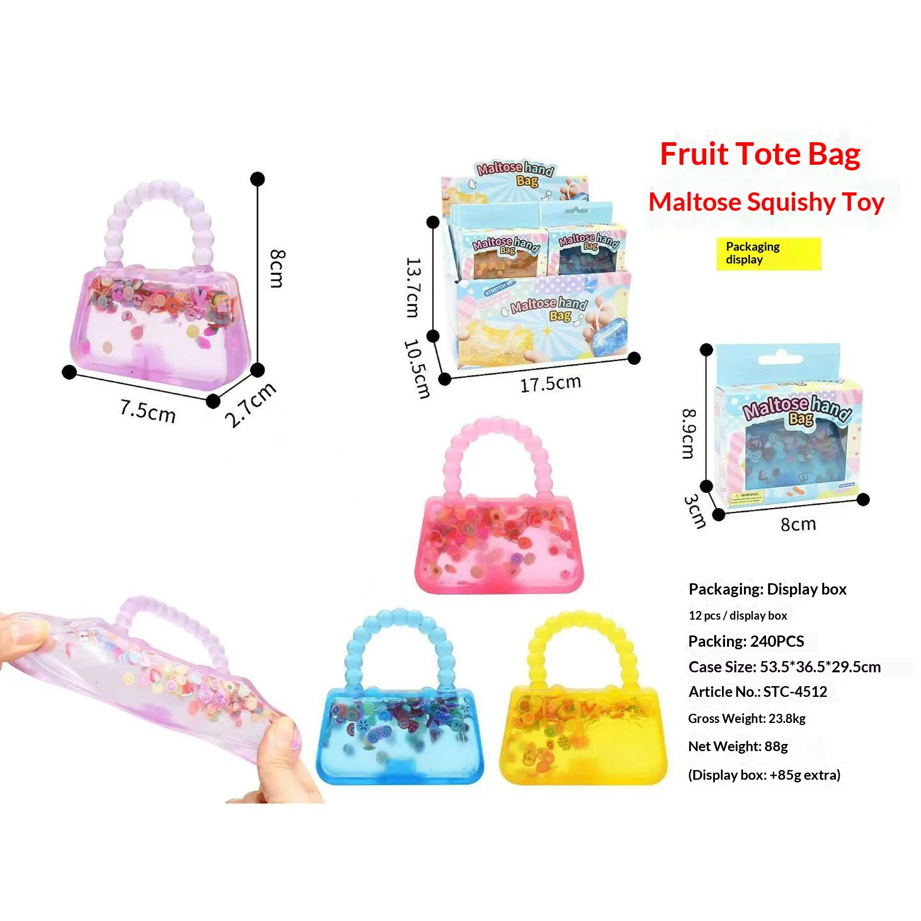 

12pcs/Full Case TPR Maltose-Filled Glitter Purse Squishy Toy, Slow Rising Stress Relief Decompression Fidget