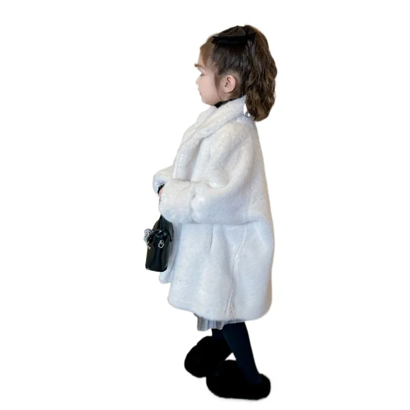 Children's Fur One-piece Coat Girls' Imitation Mink Fur Medium Long Winter Thickened Warm Fur Coat