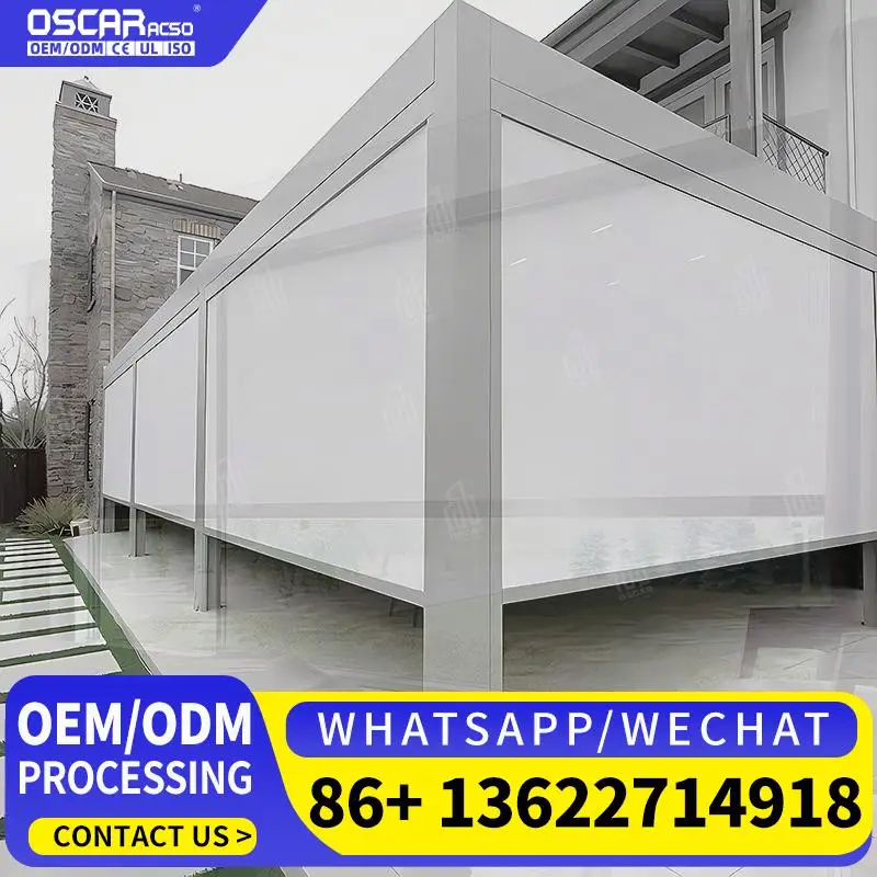 Wholesale Built In Electric Outdoor Roller Blind with Ziptrack Waterproof Windproof Clear Aluminum Frame for French Windows in O view 2