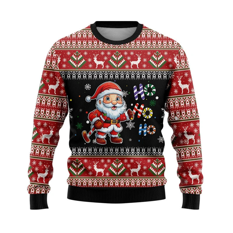 

2026 New Santa Claus Sport Graphic Sweatshirts Christmas Football Tennis Skiing Ugly Sweater Cute Boy Pullovers Xmas Unisex Tops