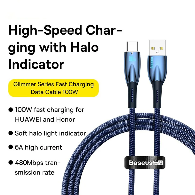 Baseus USB C Cable Smart Led Indicator Quick Charge Cable For Samsung S23 Realme Xiaomi 13 Huawei Phone Fast Charging Cable Data image 6