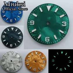 Miuksi 29mm black blue green orange watch dial luminous fit NH35 NH36 ETA2824 2836 Miyota 8205 8215 Mingzhu DG2813 3804 movement