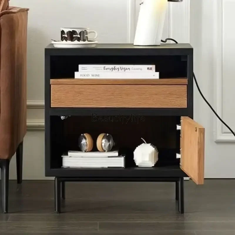 02  Nordic retro light luxury color matching solid wood sofa edge few black advanced sense