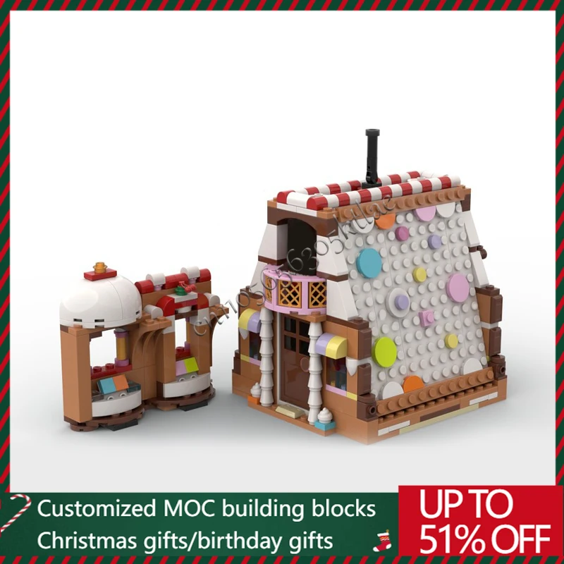 

497 PCS MOC Second Floor Balcony Gingerbread House Building Block Model Children Creative Diy Assembly Toys Puzzle Festival Gift