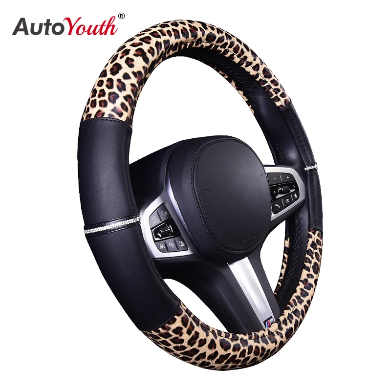 Leopard Steering Wheel Cover - Made with PVC Leather - Anti-Slip, Universal Fit 14 1/2 inches to 15 inches