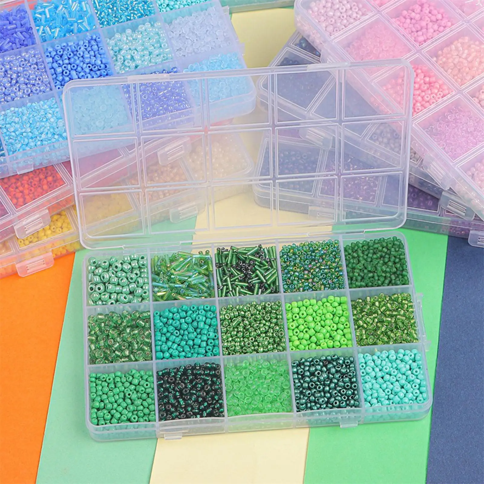 Colorful Glass Beads Set for DIY Jewelry Making 15 Grid Spacer Tube Beads Kit for Bracelets Necklaces Decoration Craft