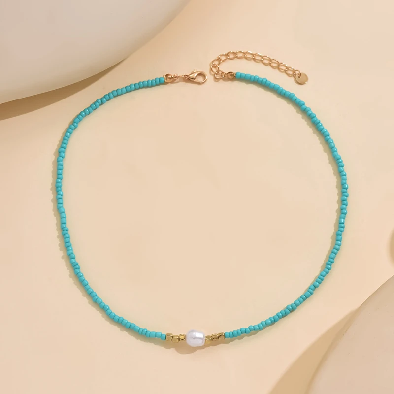 Vintage Bohemian Style Woven Rice Beads Beaded Necklace Women\'s Fashion Simple Design Holiday Party Accessories Gift