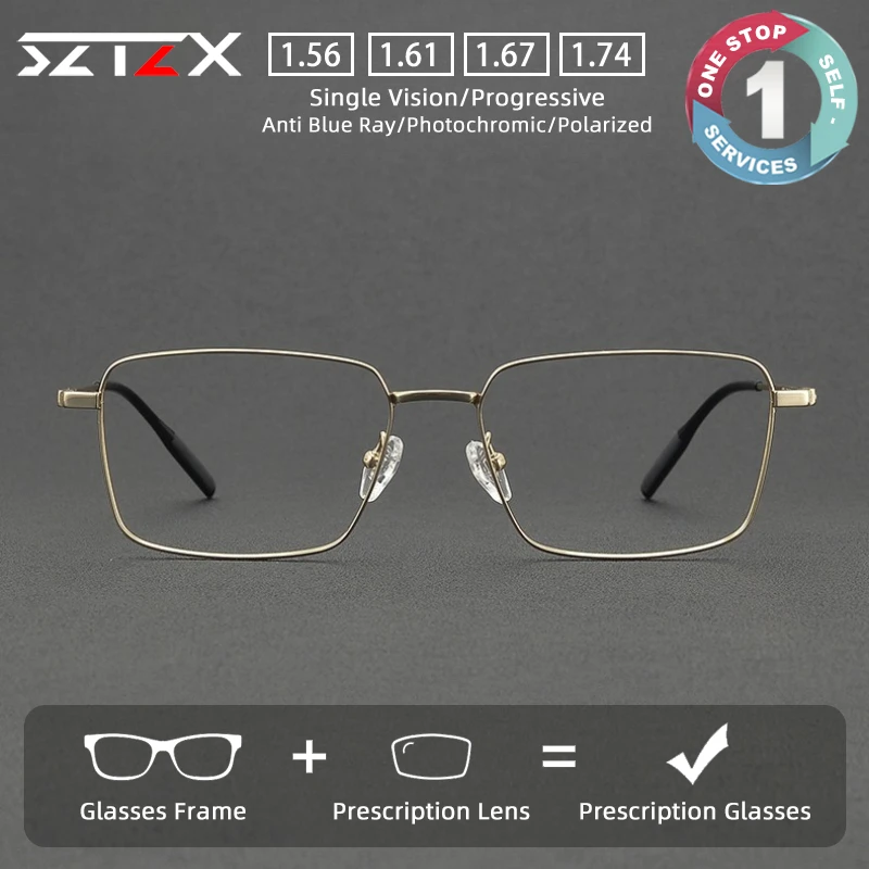 

SZTZX Business Full Frame Pure Titanium Glasses Men Square Reading Glasses Anti Blue Light Prescription Customized Glasses 81058
