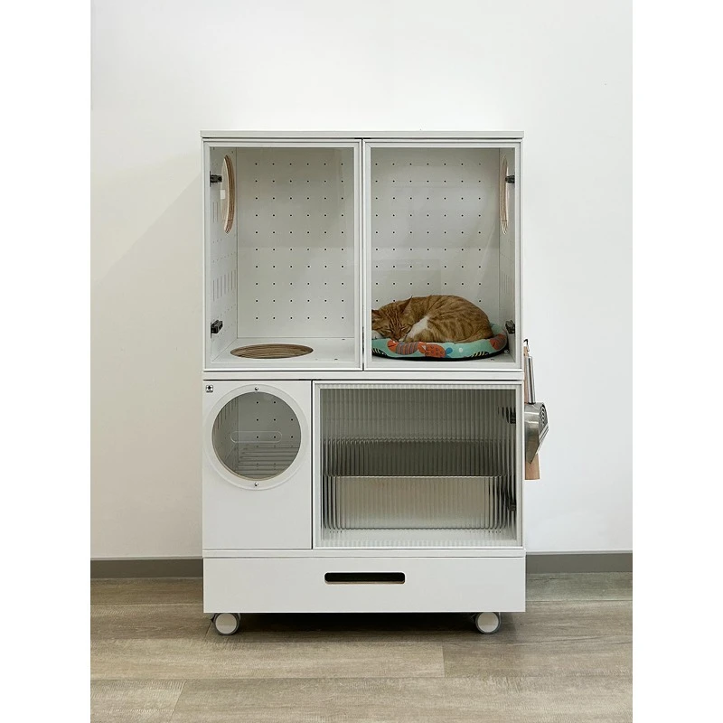 Integrated cat litter cabinet cat nest fully enclosed, odor-proof and movable universal wheel