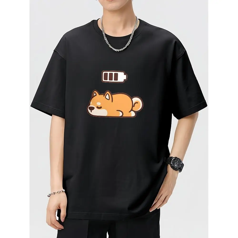 Chihuahua Battery Print Cute T Shirt Relax Street Fashion Round Neck Funny Personalized Casual Comfortable Summer Short Sleeve