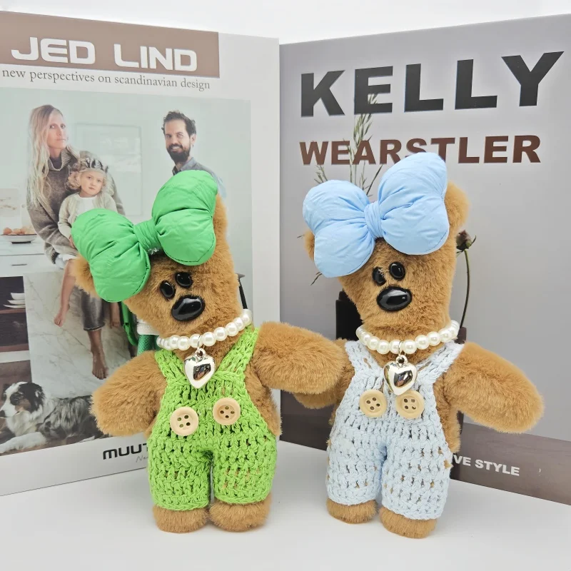 Cute Tilted Head Bear Plush Keychain Kawaii Bean Bear Doll Backpack Bag Charm Stuffed Animal Keyring Gift for Girls Women Couple