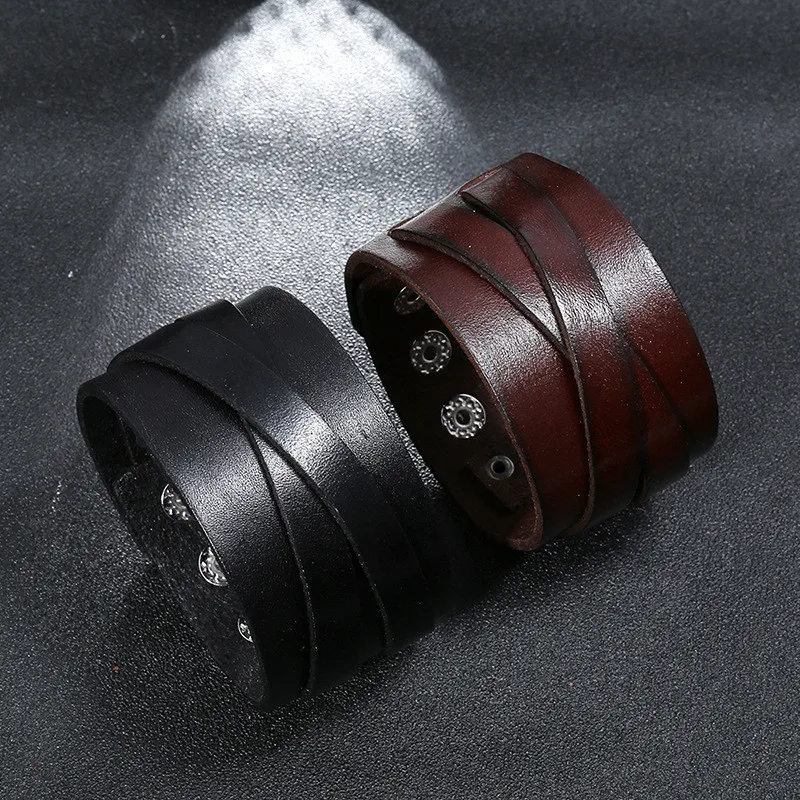 

ZORCVENS Fashion Black Brown Leather Men's Bracelet Bracelet Punk Vintage Couple Bracelet Men's Jewelry Gift