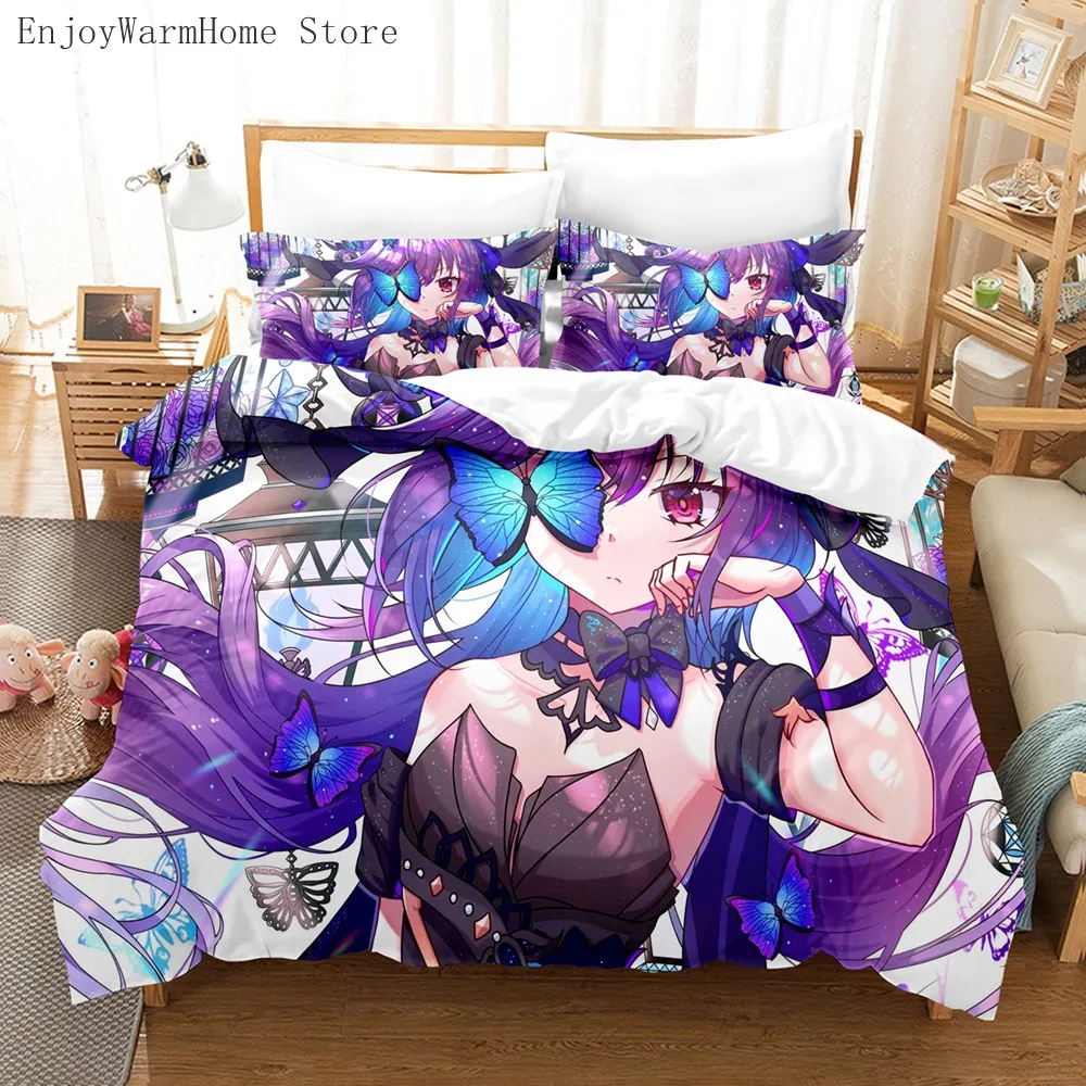 

Anime Genshin Impact Keqing Girl Duvet Cover Cartoon Bedding Sets Bed Set Double Size Quilt Covers 3pcs Home Textiles