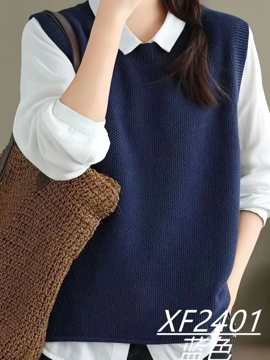 Authentic Knitted Vest Women's Loose Casual Sleeveless Outerwear Vest True Product Autumn 2026 Regular Length Other Material 100