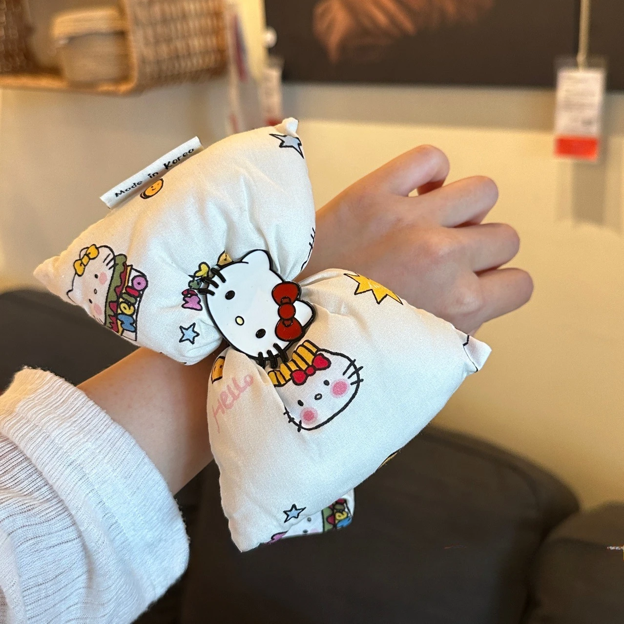 

Miniso Niche Homemade Fabric Cotton Bow KT Cat Hair Circle Korean Fashion Large Intestine Hair Circle