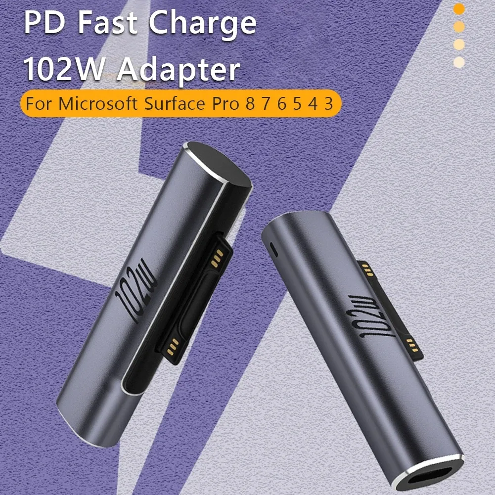 Konverter pengisi daya USB C 102W GaN, adaptor pengisian daya PD 15V 3A cocok dengan Surface Pro X/7/6/5/4/3 Permukaan Laptop Go 1 2 3