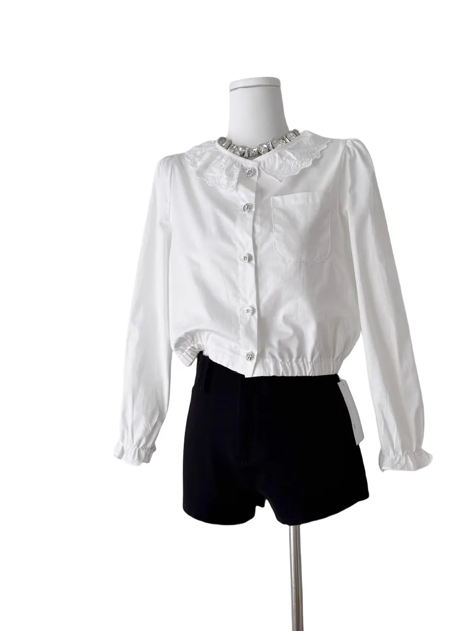 

Sweet Sle, белый облегающий женский повседневный костюм с кружевным подолом, осень 2022, новый модный топ с высокой талией и одной пуговицей